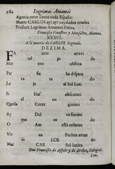 Décima to King Charles II of Spain's death by Francisco de Asprer y de Arenes, 1701.  Creators: Josep Rocaberti, Francisco de Asprer y de Arenes.