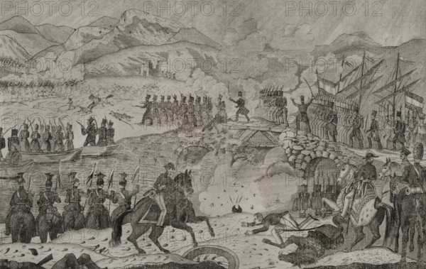 Taking of the bridge of Luchana, 3rd Siege of Bilbao, (1836), First Carlist War (1833-1840), 1845.  Creator: Carlos Mugica y Perez.