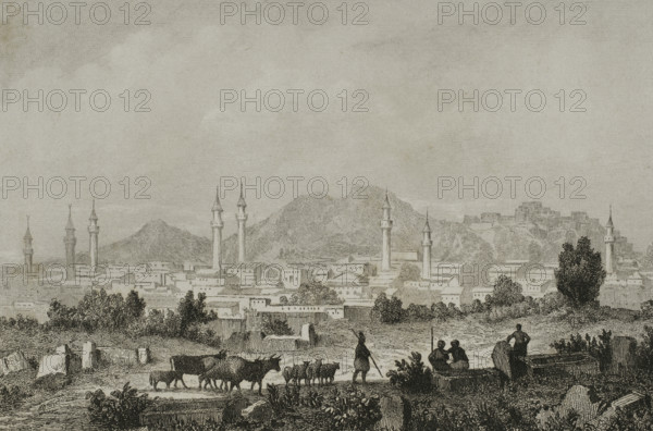 Panoramic view of the city, Angora (currently Ankara), Turkey, 1838.  Creator: Auguste-Francois Ales.