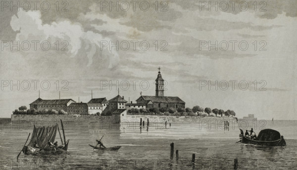 Monastery of Saint Lazarus of the Armenians, Venice, Italy, 1838.  Creator: Samuel Cholet.