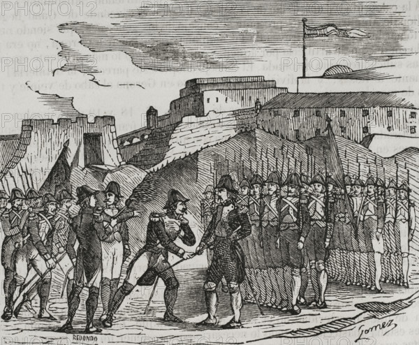 Surrender of Figueras Castle, (27 November 1794) to General Perignon's troops, 1851. Creator: Unknown.