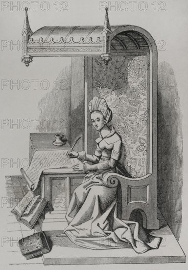 Christine de Pizan, (1365-1430), French writer and philosopher born in Venice, 15th century (1877).  Creator: Unknown.