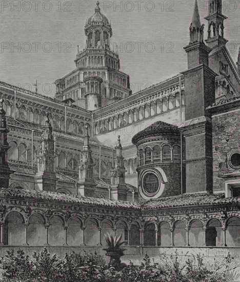 Small Cloister, Certosa di Pavia. Italy, 1877.  Creator: Jules Jean Marie Joseph Huyot.