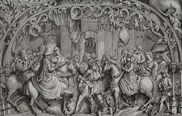 Granada War, (1482-1492): Surrender of the town of Montefrío, near Granada, 1486 (1877).  Creator: Unknown.