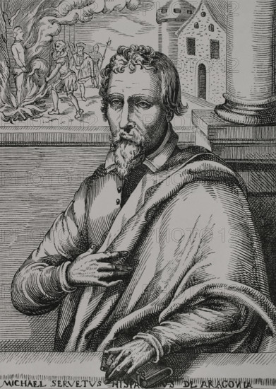 Michael Servetus, (1511-1553), Spanish physician and theologian, 1727 (1877).  Creator: Unknown.