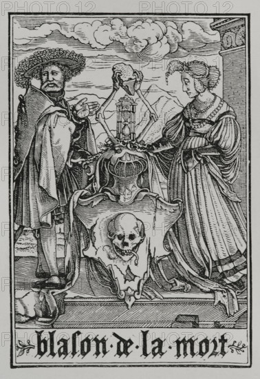 The coat of arms of Death from "The Dance of Death", 1538, (1877).  Creator: Unknown.