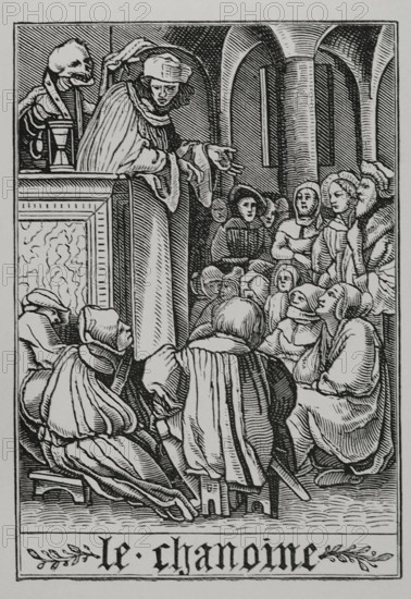 The Preacher is visited by Death from "The Dance of Death", 1538, (1877).  Creator: Unknown.