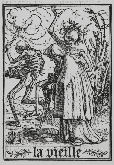 The Old Woman from "The Dance of Death", 1538, (1877).  Creator: Unknown.