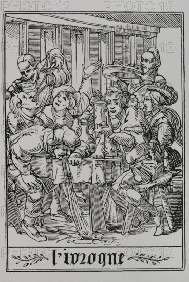 The Drunkard from "The Dance of Death", 1547, (1877).  Creator: Unknown.