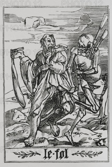 The Fool from "The Dance of Death", 1547, (1877). Creator: Unknown.