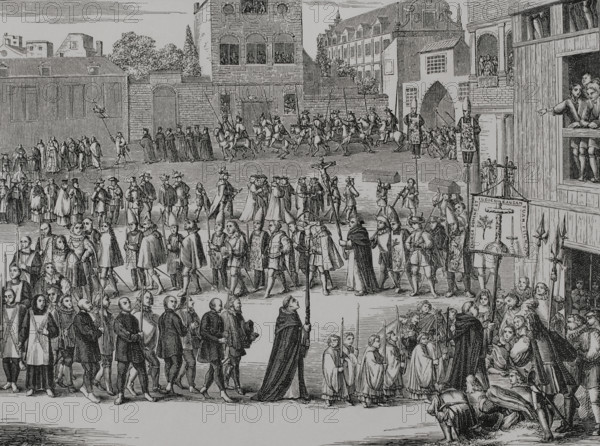 Procession of the captives of the Inquisition to the Auto de Fe to be sentenced, 1692 (1877).  Creator: Unknown.