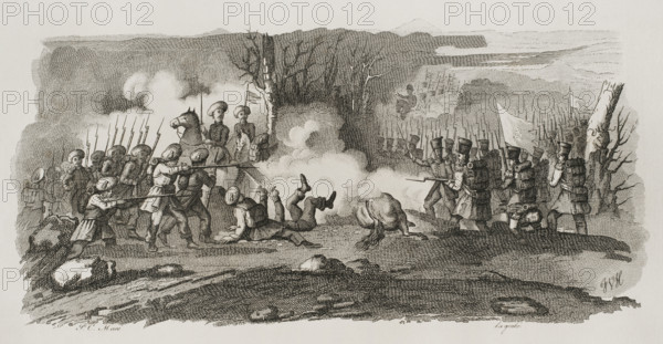 First Carlist War, (1833-1840): Battle of Alsasua, April 22, 1834, (1842).  Creator: Pedro Celestino Mare.