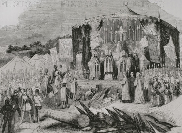 Don Pelayo, the prelates and the Christian warriors giving thanks to the Eternal on..., 722 (1853). Creator: Unknown.