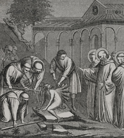 The Heavy Stone - episode from the life of Saint Benedict of Nursia (480-547), 1387 (1877). Creator: Unknown.