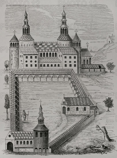 Abbey of Saint-Riquier, (Abbey of Saint-Richarius), France, 1612, (1877). Creator: Unknown.