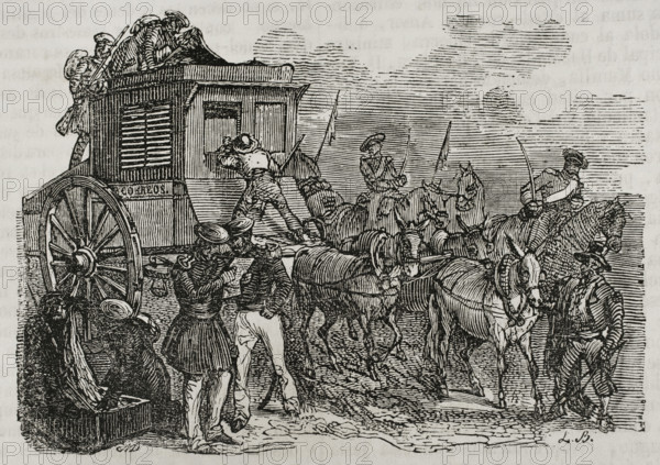 First Carlist War, (1833-1840): Assault by the Carlists on the postal service on its way...1842. Creator: Unknown.