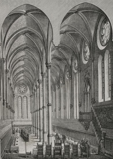 Refectory, Saint-Martin-des-Champs Priory, Paris, France, 13th century, (1877).  Creator: Unknown.