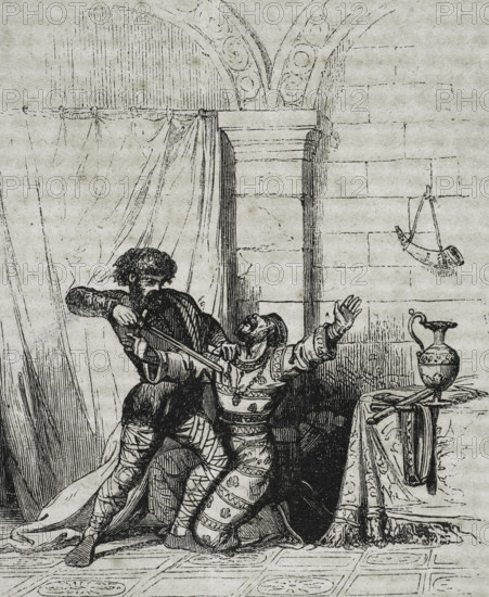 Death of Theudis, (d 548), King of the Visigoths in Hispania (531-548) in June 548..., 1852.  Creator: Unknown.