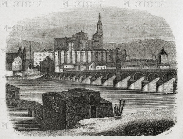 Roman Bridge over the Guadalquivir river, also called the Old Bridge, Cordoba, Spain, 1852. Creator: Ildefonso Cibera.