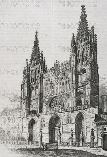 General view of the main facade of the Cathedral, Burgos, Castile-Leon, Spain, 1852.  Creator: Unknown.