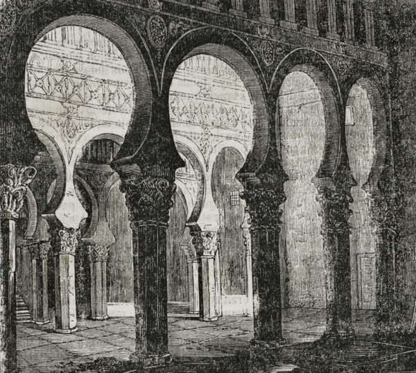 Interior, Synagogue of Santa Maria la Blanca, Toledo, Spain, 1852. Creator: Unknown.