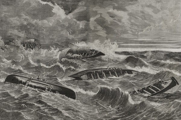 Wreck of fishing boats on the coast of the Cantabrian Sea, caused by the "galerna", April 20, 1878.  Creator: Rafael Monleon.