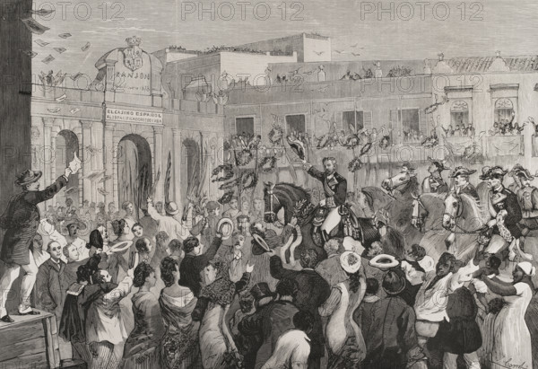 Triumphal entry of Martínez Campos into Havana on June 14, 1878. Creators: Juan Comba García, Andrés Ovejero.