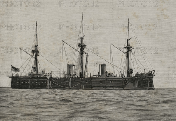 The Imperial German Navy battleship, Kaiser class, SMS Deutschland, (1875-1904), China, 1898.  Creator: Benigno Matute Parga.