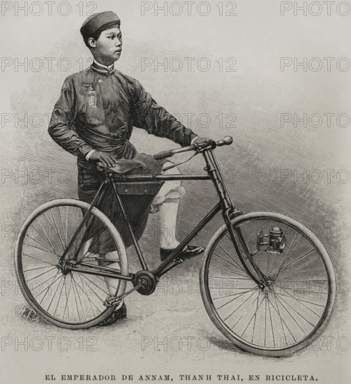 The Emperor of Annam on a bicycle, 1898. Creator: Unknown.