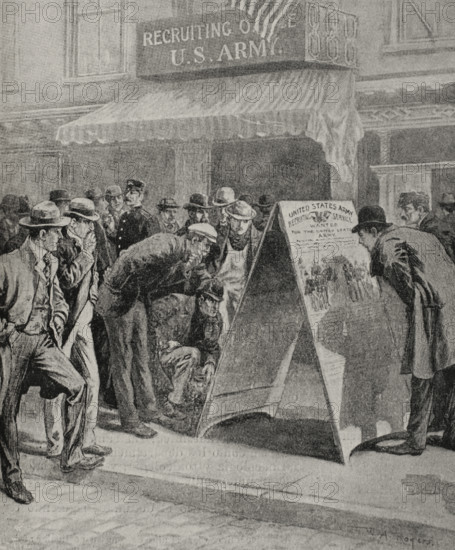 Recruiting office in New York by means of posters...,  Spanish-American War, 1898. Creator: Unknown.