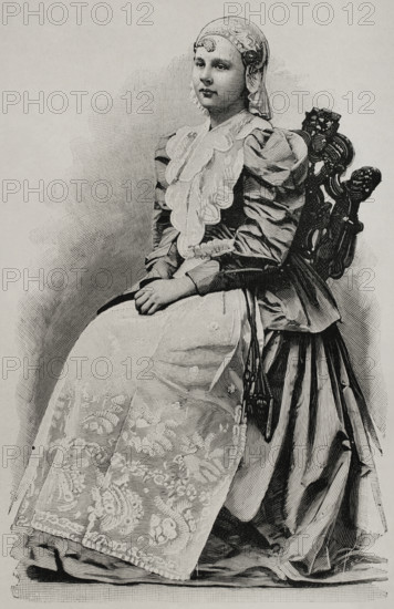 Wilhelmina of the Netherlands, (1880-1962) in traditional costume, 1898.  Creator: Unknown.