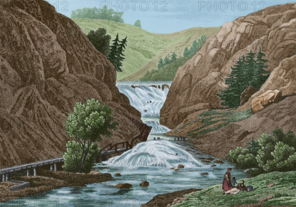 Waterfalls at Mount Ida, United States, 1837, (1850).  Creator: Jacques Gerard Milbert.