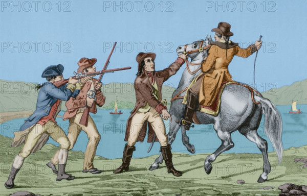 Arrest of Major Andre, ( (1750-1780) at Tarrytown in 1780, American Revolution (1775-1783), 1850. Creator: Emile Louis Vernier.