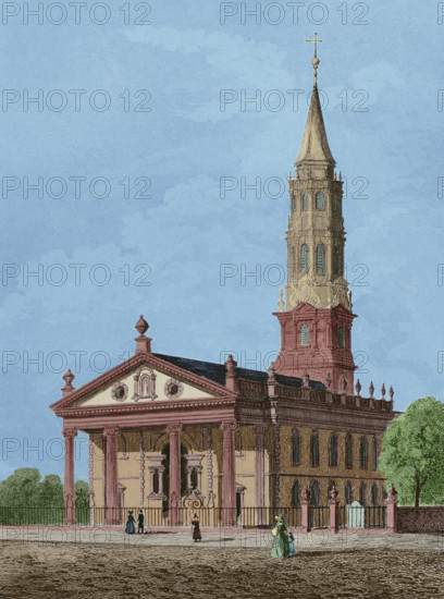 St Paul's Chapel in Manhattan, New York, 1837, (1850).  Creator: Jules Louis Arnout.