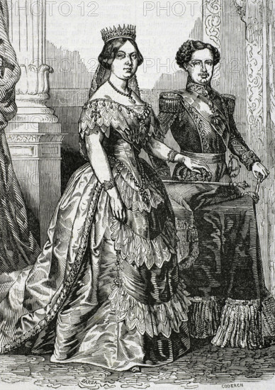 Queen Isabella II of Spain, (1830-1904) and her husband Francisco de Asís, Duke of Cádiz..., 1853. Creators: Eusebio Zarza, Coderch.