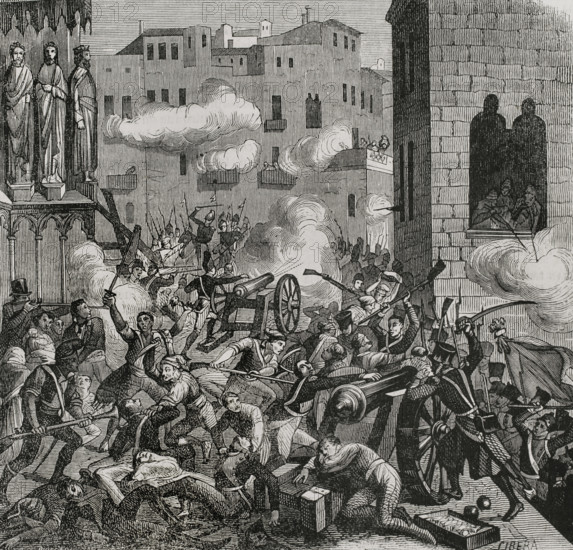 Siege of Tarragona, Peninsular War, (1808-1814), Catalonia, Spain, 1811 (1853). Creator: Ildefonso Cibera.