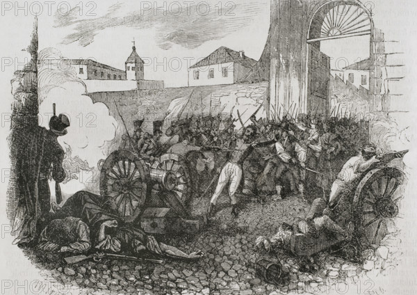 Defence of Monteleon artillery park  during the Dos de Mayo Uprising, Madrid, Spain, 1808 (1853).  Creator: Miranda.