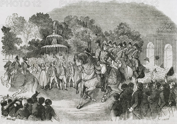 Triumphant entry of Ferdinand VII as King of Spain in Madrid, March 24, 1808, (1853). Creators: Miranda, Ildefonso Cibera.