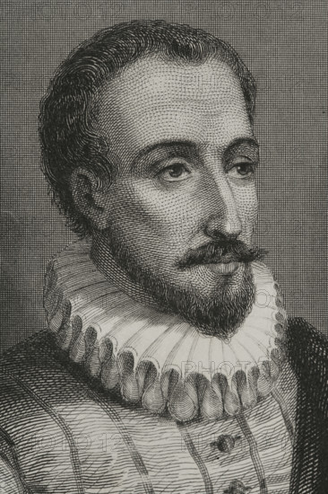 Miguel de Cervantes, (1547-1616), Spanish writer, 1856. Author of Don Quixote. Creator: Charles Geoffroy.