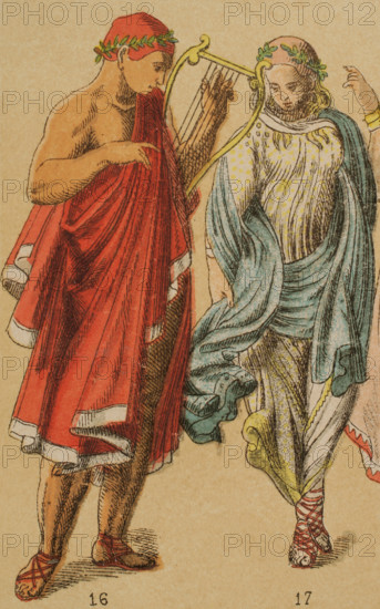 Musician and Etruscan dancer's costume, 1881. Creator: Unknown.