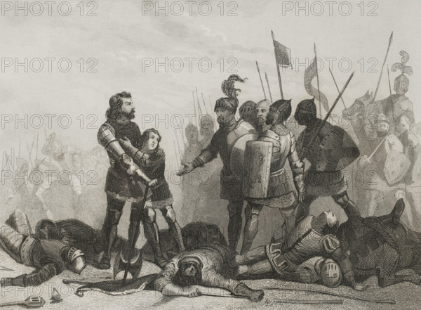 Battle of Aljubarrota, (14 August 1385), Hundred Years' War, 1853.  Creator: Antonio Roca Sallent.