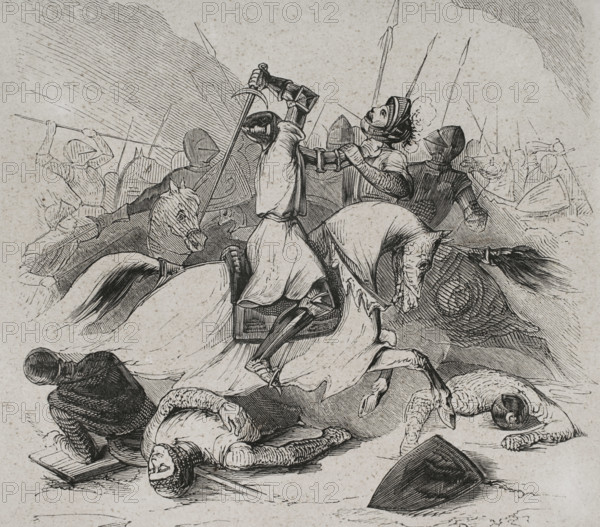 Battle of Araviana, (22 September 1359), War of the Two Peters..., Spain, 1853. Creator: Antonio Roca Sallent.