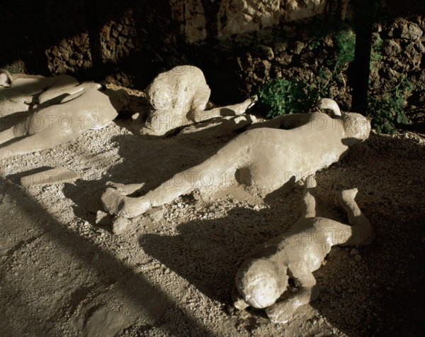 Fossilised corpses found in the Garden of the Fugitives, Pompeii, Campania, Italy, 2008. Creator: LTL.