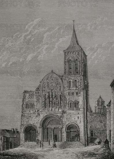 Facade of the church of St Mary Magdalene in Vézelay, France, (1877).  Creator: Unknown.