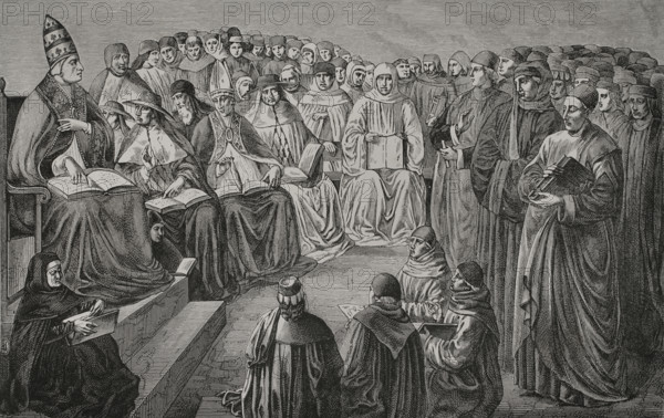 Assembly of prelates and doctors of the church held in Anagni, (Italy) in 1256, (1877). Creators: Etienne Huyot, Jules Jean Marie Joseph Huyot.