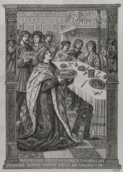 St Louis serving a meal to the poor, c1503, (1877).  Creator: Unknown.