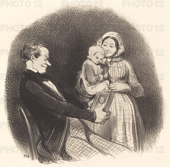 Papa contemplant l'image de son image, 1847. Creator: Honore Daumier.