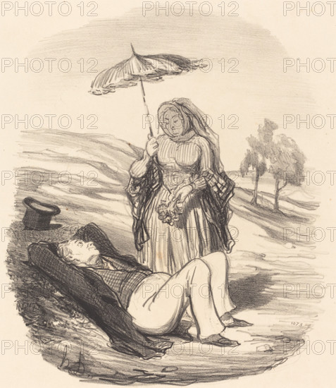 Une promenade conjugale, 1852. Creator: Honore Daumier.