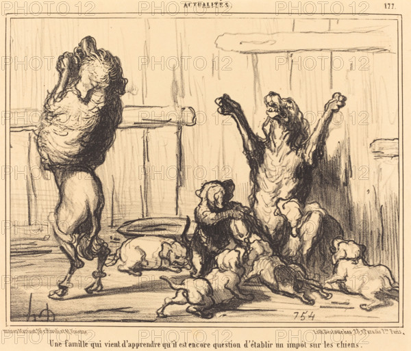 Une famille qui vient d'apprendre qu'il est encore question d'établir un impôt sur les chiens, 1855. Creator: Honore Daumier.