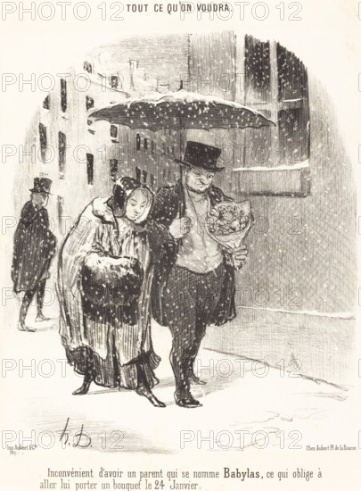 Inconvénient d'avoir un parent qui se nomme Babylas..., 1850. Creator: Honore Daumier.